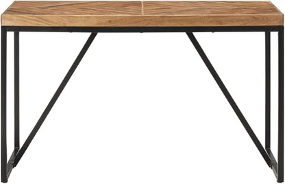 Solid Acacia and Mango Wood Dining Table 47.2"x23.6"x29.9" Industrial Chevron Mosaic Design Kitchen Island Table Counter Height Black Steel Legs for Small Spaces