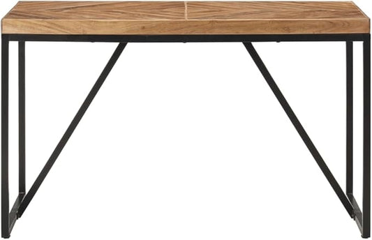 Solid Acacia and Mango Wood Dining Table 47.2"x23.6"x29.9" Industrial Chevron Mosaic Design Kitchen Island Table Counter Height Black Steel Legs for Small Spaces