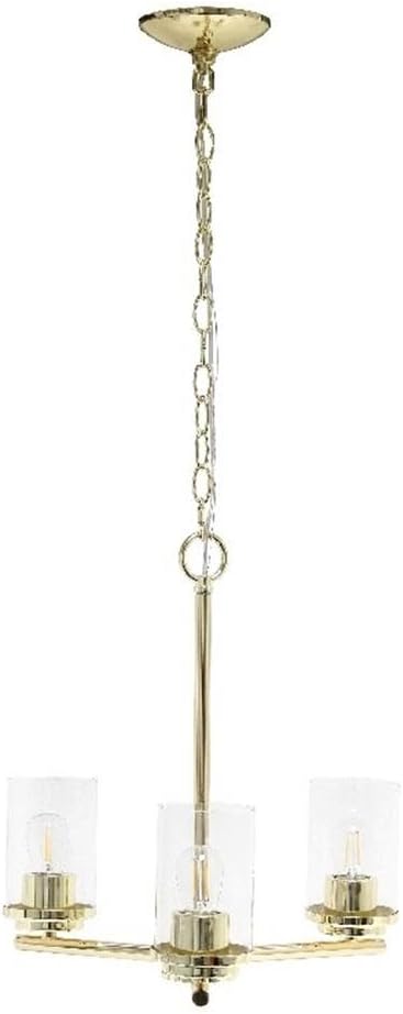 Elegant Designs PT1018-GLD 15" Traditional Vintage Modern Industrial 3-Light Metal and Clear Glass Kitchen Island Foyer Hallway Living Room Den Dining Room Hanging Pendant Chandelier, Gold