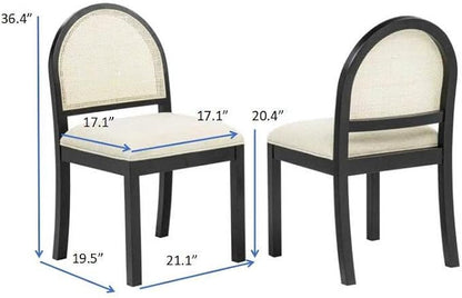 Daxon 36" High Dining Chairs French Country Beige Rattan Cane Back Beige Padded Fabric Seat Black Solid Wood Frame Kitchen Island Dining Furniture Stationary Side Chair, Set of 2 - Beige/Black