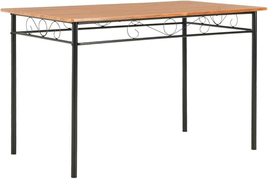 Rectangular Dining Table, Brown MDF Top with Black Steel Frame, Sturdy Kitchen Island for Modern Dining Spaces