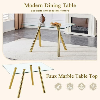 Donext 51" Rectangular Tempered Glass Dining Table, Sturdy Metal Legs,Modern Kitchen Dining Room Table, Easy to Clean, Gold