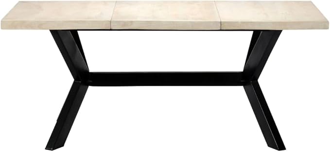 Modern Rectangular Dining Table Solid Mango Wood Bleached White Black Legs 70.9x35.4x29.5 in Seats 6 Modern Dining Room Kitchen Furniture