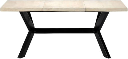 Modern Rectangular Dining Table, Solid Mango Wood Top with Bleached Finish, Black Steel Legs, 70.9x35.4 Inches, Seats 6 for Dining Room Furniture