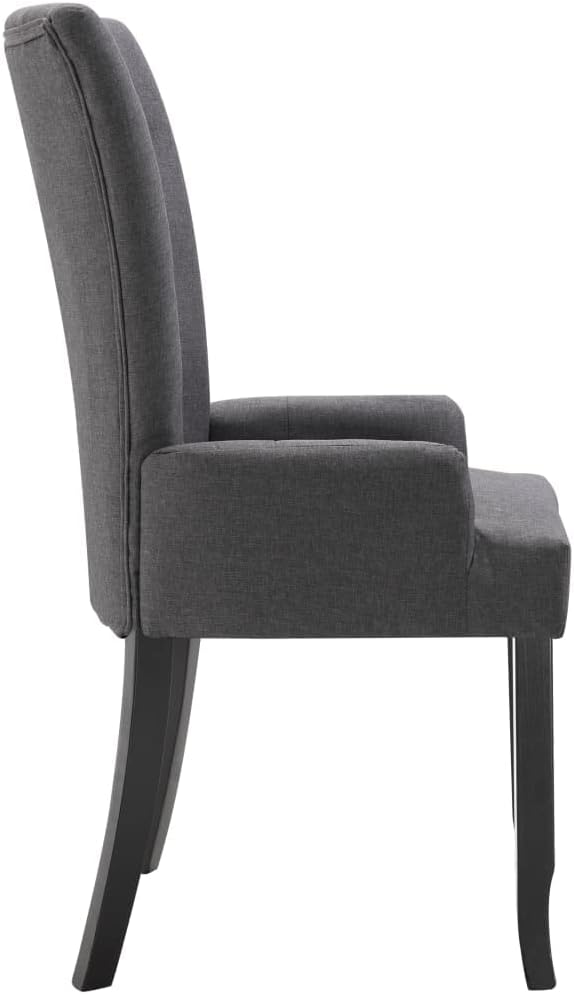 Dark Gray Fabric Dining Chair with Armrests Oak Wood Frame Modern Accent Chair for Kitchen Dining Room Farmhouse Furniture Comfortable Upholstered Seat
