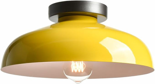 DIRYZON Macarons Yellow Ceiling Light Industrial Mount Fixture with 12-Inch Metal Shade for Bedroom Hallway Porch