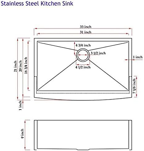 Hotis Black Farmhouse Sink, 33 Inch Farm Sink, Apron-Front 304 Stainless Steel Farmhouse Kitchen Sinks, 33x22 Inch Undermount Single Bowl Undermount With Dish Grid