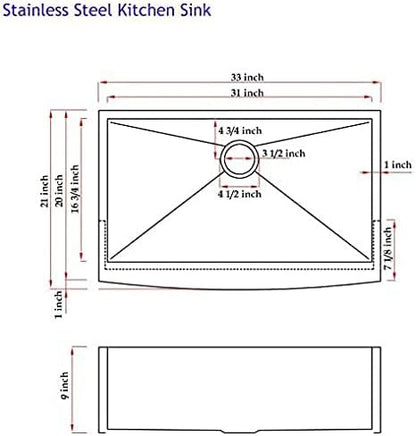 Hotis Black Farmhouse Sink, 33 Inch Farm Sink, Apron-Front 304 Stainless Steel Farmhouse Kitchen Sinks, 33x22 Inch Undermount Single Bowl Undermount With Dish Grid