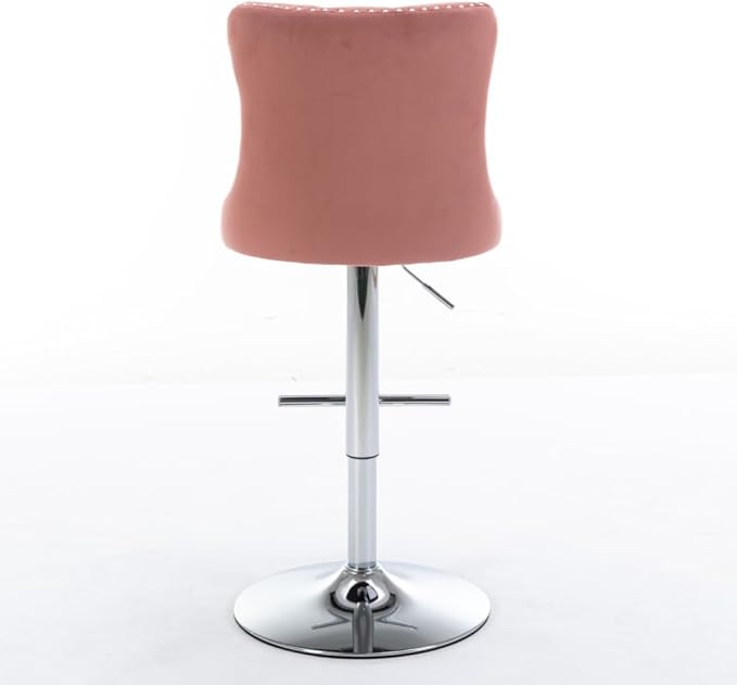 Modern Swivel Bar Stool with Adjustable Height and Tufted Upholstered Backrest for Kitchen Island, Home Bar, or Dining Area (Foam + Pink + Velvet)