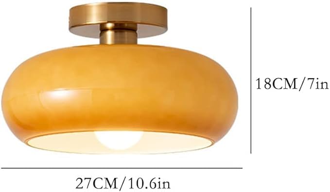 Nordic Vintage Ceiling Light Fixture Denmark Mid Century Modern Nostalgia Semi Flush Mount Ceiling Light with Orange White Glass Shade for Restaurant Cafe Loft Bedroom Hallway 10.6inch