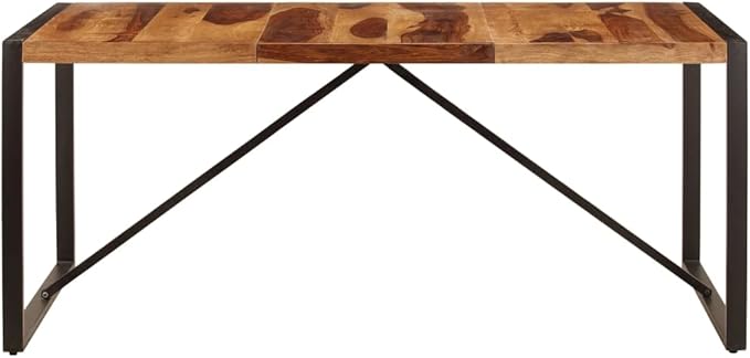 70.9"x35.4"x29.5" Acacia & Steel Dining Table for 8, Brown/Black, Apartment-Friendly