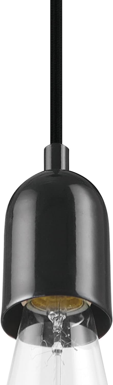 GLOBE Electric x Novogratz 60614 1-Light Pendant Light Fixture, Glossy Black, Faux Ceramic Socket, Braided Fabric Cord, Kitchen Island Lighting, Living Room Pendant Light, Hanging Lights for Bedroom