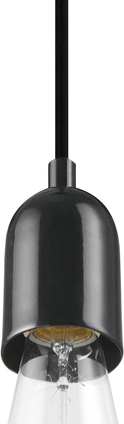 GLOBE Electric x Novogratz 60614 1-Light Pendant Light Fixture, Glossy Black, Faux Ceramic Socket, Braided Fabric Cord, Kitchen Island Lighting, Living Room Pendant Light, Hanging Lights for Bedroom