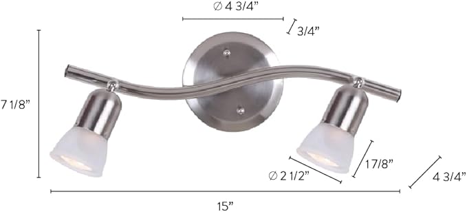 Canarm James 2-Light Track Lighting, Silver Finish, Adjustable Alabaster Glass Shades, 15" Wide Industrial Ceiling Spotlight for Kitchen, Living Room, Hallway