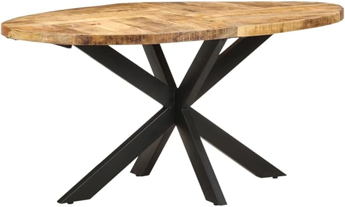 63" Oval Mango Wood Dining Table Seats 8, Powder-Coated Steel Frame, Industrial Style Kitchen & Dining Room Table for Family Gatherings