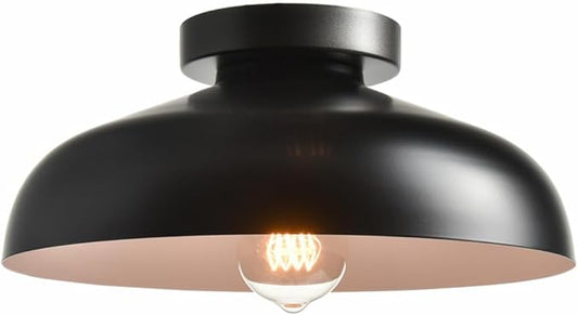 DIRYZON 12-Inch Industrial Ceiling Light Fixture,Black Bedroom Ceiling Light,Metal Ceiling Lighting for Hallway Kitchen