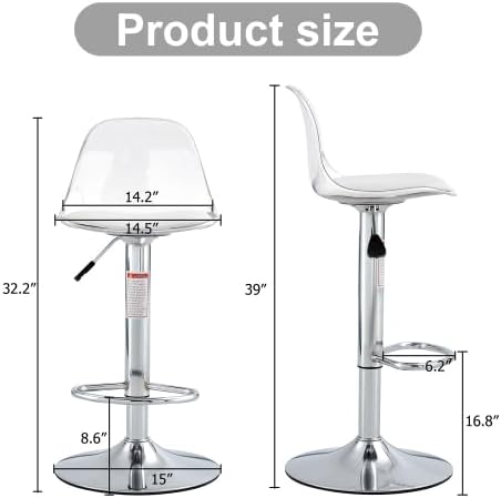 Modern Dining Chairs,Minimalist 360-Degree Swivel Bar Stools with Adjustable Height,Ergonomic Pu Seats & Metal Legs,Set of 2 for Kitchen Island, Home Bar,Restaurant and Front Desk Cashier,White