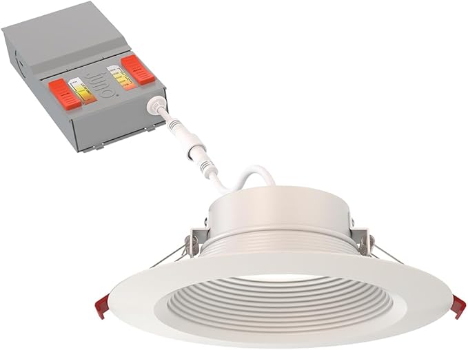 Juno LED Recessed Lights 6 Inch Round Wafer Downlight, 5-in-1 Switchable White Color Temperature, Adjustable Brightness, Deep Regressed Baffled Trim, 6-Inch, Matte White, 6-Pack