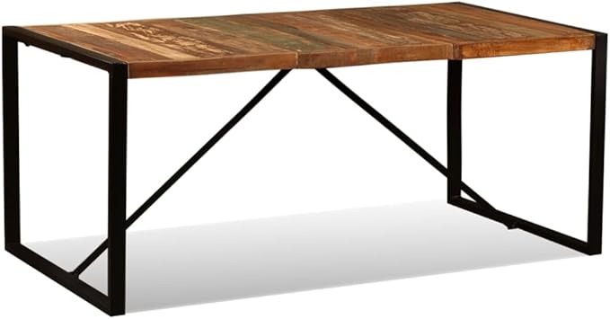 Industrial Dining Table 70.9" Solid Reclaimed Wood Multicolour Rectangular Kitchen Table Seats 6 People Powder-Coated Steel Frame Easy Assembly for Dining Room Small Apartment Loft