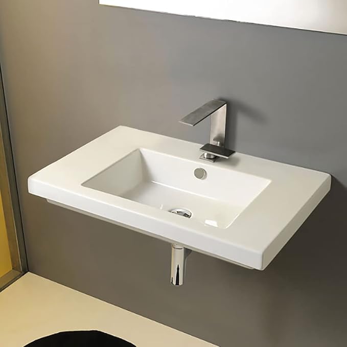 Tecla CAN02011-One Hole Cangas Rectangular Ceramic Wall Mounted/Built In Sink, White