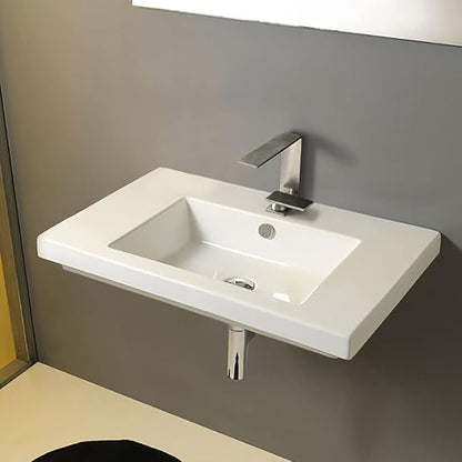 Tecla CAN02011-One Hole Cangas Rectangular Ceramic Wall Mounted/Built In Sink, White
