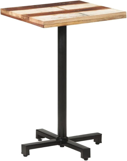 Reclaimed Wood Bistro Table 19.7 x 19.7 x 29.5 in Rustic Square Dining Table Mixed Color Finish Powder-Coated Iron Frame for Kitchen Bar Patio Cafe Small Spaces Indoor Outdoor