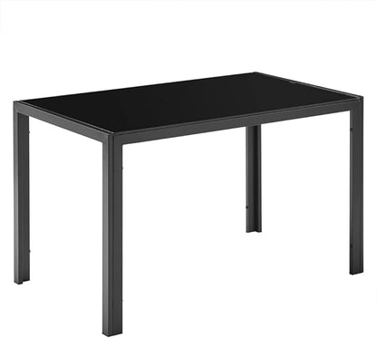FCH Black Glass Table with Tempered Glass Top, Rectangular Dining Table Set for 4, Place Saving for Apartments & Small Places, for Home & Kitchen & Dining Room, 47", Black