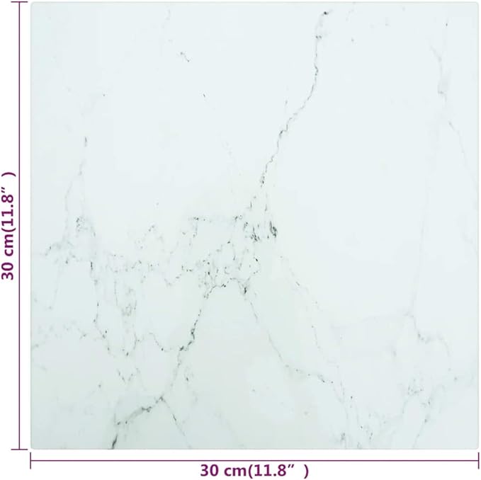 Small White Tempered Glass Tabletop 11.8 x 11.8 in Marble Look Durable Coffee Side Replacement Square Surface for Living Room Bedroom Office Compact Space