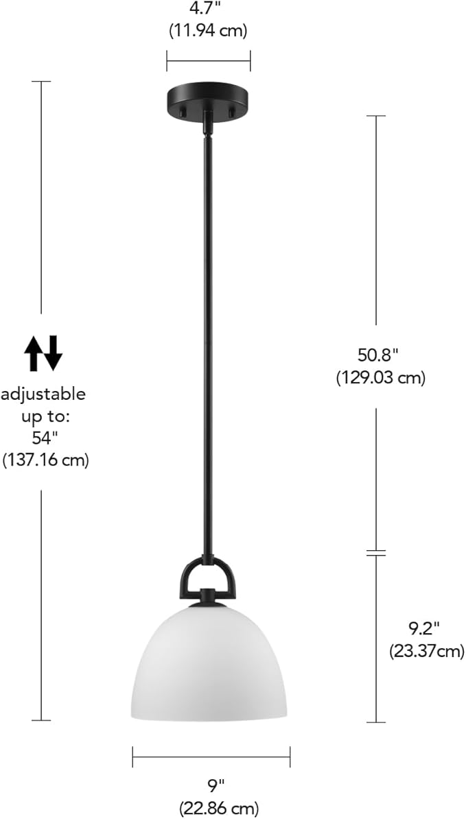 Globe Electric 1-Light Pendant Light, Matte Black, White Opal Glass Shade, Modern Transitional Ceiling Light for Kitchen, Dining, or Hallway