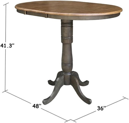IC INTERNATIONAL CONCEPTS 36" Round Wood Bar Height Dining Table with 12" Leaf in Hickory/Washed Coal