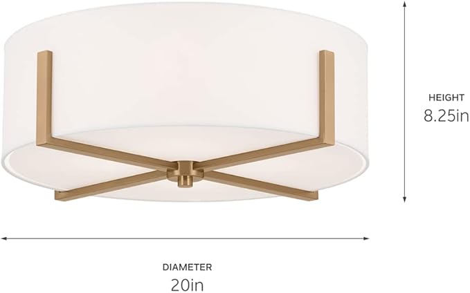 KICHLER Malen 4-Light Flush Mount, Updated Light with White Fabric Shade in Champagne Bronze, for Bedroom, Hallway, Kitchen, or Smaller Mudroom (20" x 8.25")