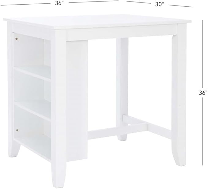 BOWERY HILL Wood Counter Height Wood Space Saving Table 3 Shelves in White Paint, 36" L x 30" D x 36" H