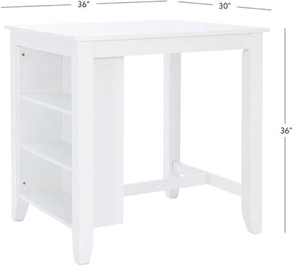 BOWERY HILL Wood Counter Height Wood Space Saving Table 3 Shelves in White Paint, 36" L x 30" D x 36" H