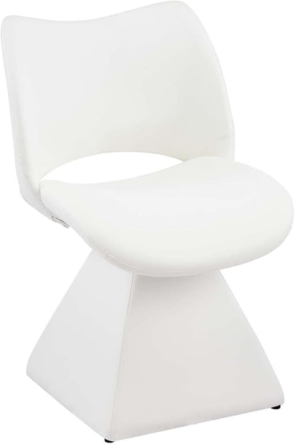 360° Swivel Dining Chair with Curved High Backrest, Comfy Faux Leather Kitchen Chair with Solid Wood Frame, Upholstered Seat for Kitchen Island Desk Living Room(White)