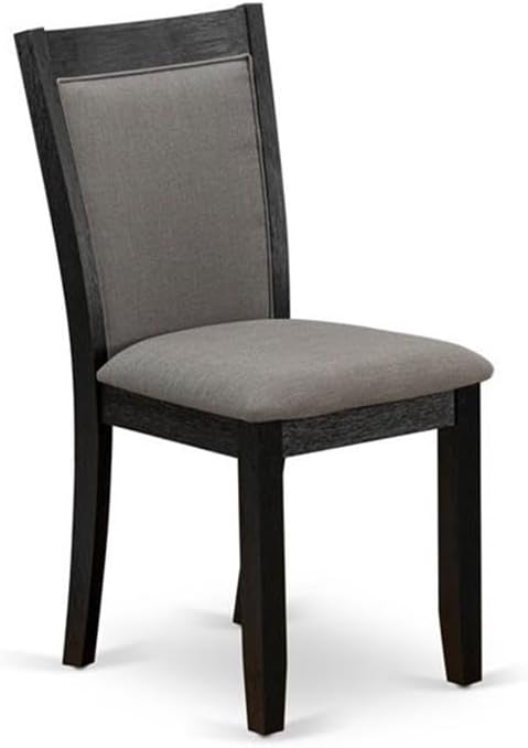 East West Furniture MZC6T50 Monza Parson Dining Room Chairs - Dark Gotham Grey Linen Fabric Padded Chairs, Set of 2, Wirebrushed Black