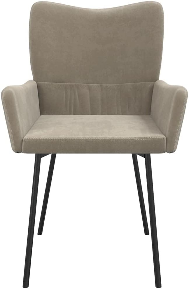 Set of 2 Light Grey Velvet Dining Chairs with Padded Armrests Modern Furniture for Kitchen Dining Room Comfortable Indoor Seating