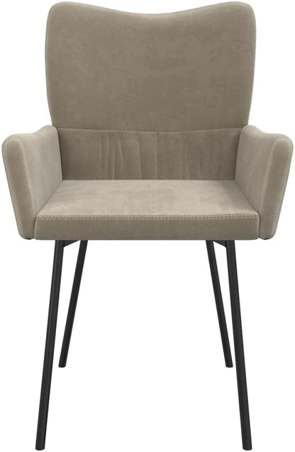 Set of 2 Light Grey Velvet Dining Chairs with Padded Armrests Modern Furniture for Kitchen Dining Room Comfortable Indoor Seating