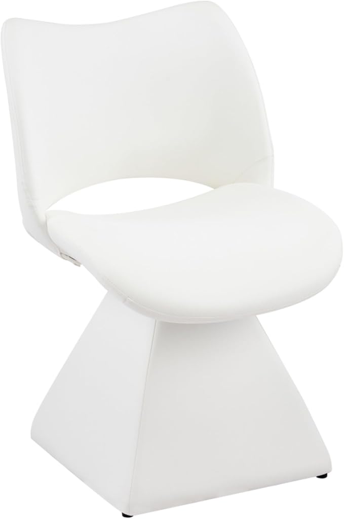 Swivel Dining Chair Upholstered Faux Leather Accent Seat with Curved High Back, Cushioned Foam Padding, Solid Wood and Metal Base, Modern Armless Side Chair for Kitchen Island Vanity Desk (White)
