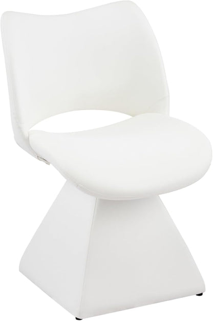 Swivel Dining Chair Upholstered Faux Leather Accent Seat with Curved High Back, Cushioned Foam Padding, Solid Wood and Metal Base, Modern Armless Side Chair for Kitchen Island Vanity Desk (White)