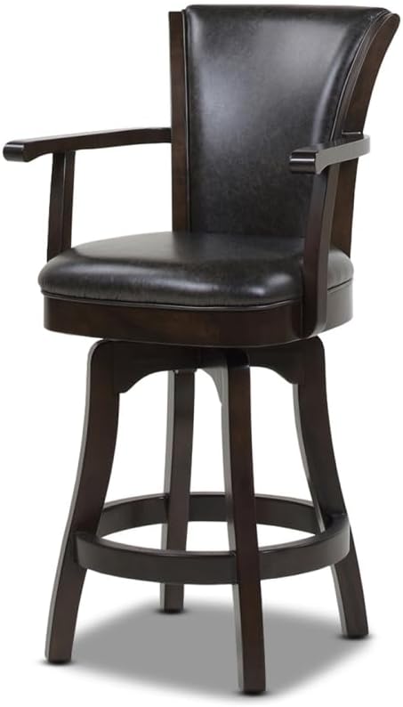Swivel Counter Height Bar Stool with High Back and Armrests for Kitchen Islands and Home Bars