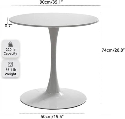 35.1" Tulip Dining Table, White, Perfect for 2-4 People, Mid-Century Modern Style, Round MDF Top with Sturdy Base for Dining Room, Living Room, Cafe