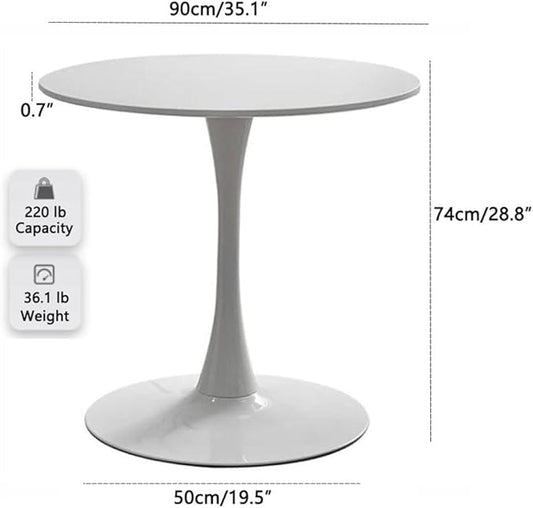 35.1" Tulip Dining Table, White, Perfect for 2-4 People, Mid-Century Modern Style, Round MDF Top with Sturdy Base for Dining Room, Living Room, Cafe