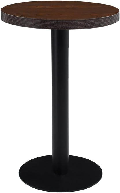 19.7 in Round Bistro Table Dark Brown MDF Top Black Steel Frame Modern Dining Coffee Cafe Compact for Small Kitchen Nook Home Lounge