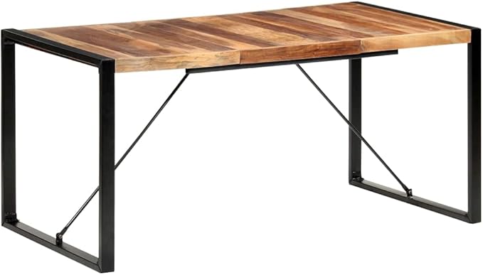 Rectangular Dining Table, Solid Acacia Wood Grain with Powder-Coated Steel Legs, Versatile for Kitchen, Island, and Dining Room Spaces