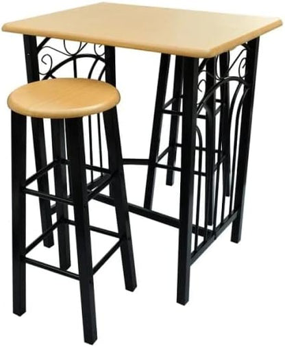 Black and Tan Dining Set for Two Modern Kitchen Table with Stools Space Saving Design Sturdy Steel Frame Rectangular Breakfast Bistro Set for Small Spaces