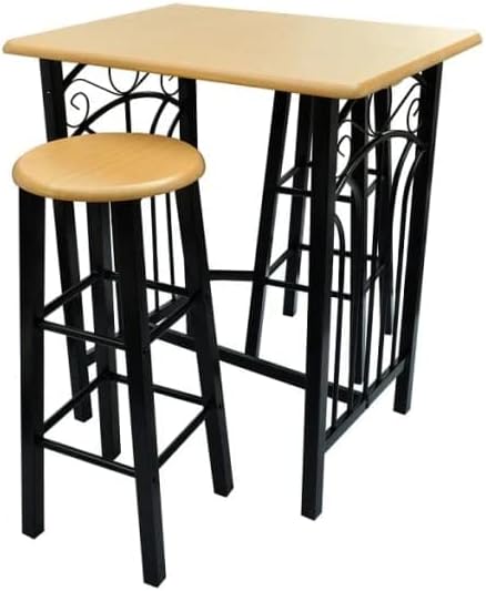 2-Piece Breakfast Table Set with Stools Small Space Saving Dining Furniture MDF and Steel Bistro Set Black and Tan for Kitchen Apartment