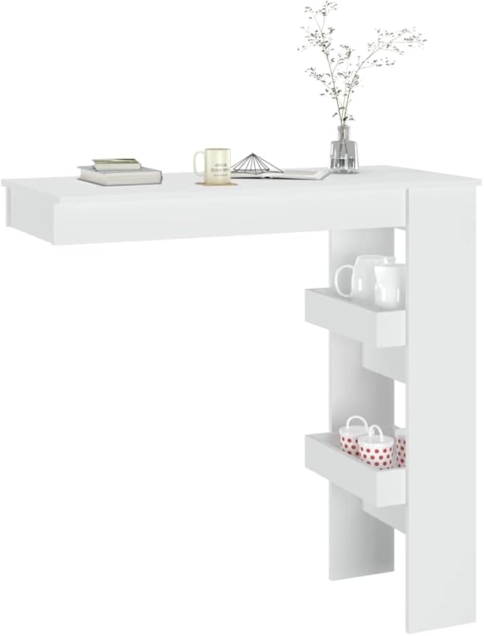 White Engineered Wood Wall Bar Table, Space-Saving Dining Island for Small Kitchens, Perfect for Modern Apartment Living