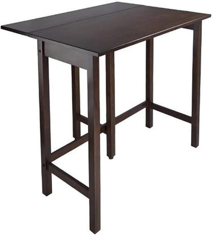 Pemberly Row Transitional Solid Wood Drop Leaf High Dining Table, Antique Walnut Finish, 39.37" W x 30" D, Space-Saving Design, Versatile Kitchen Island Table for Dining or Workspace Use