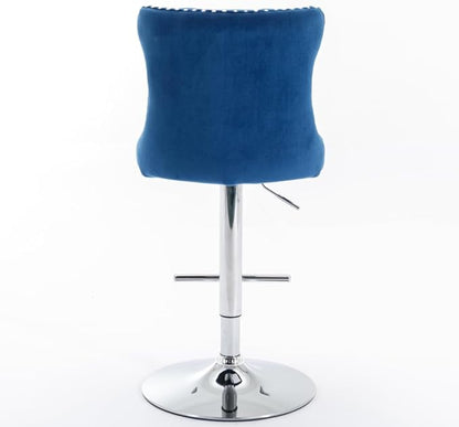 Premium Upholstered Bar Stool with Swivel Seat and Adjustable Height for Kitchen Island, Home Bar, or Dining Counter (Blue + Velvet + Foam-2)
