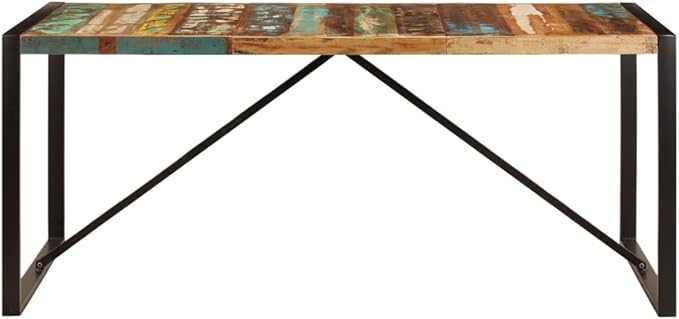 Solid Reclaimed Wood Dining Table 70.9"x35.4"x29.5" Handmade Rustic Kitchen Table with Steel Legs for Dining Room, Farmhouse, Small Spaces